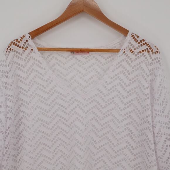 White Eyelet Swim Cover Womens Sheer Resort Beach Vacation Cruise Pool One Size - Picture 2 of 7